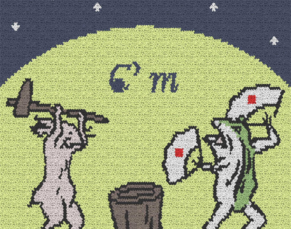 シェニール織タオル鳥獣戯画図柄